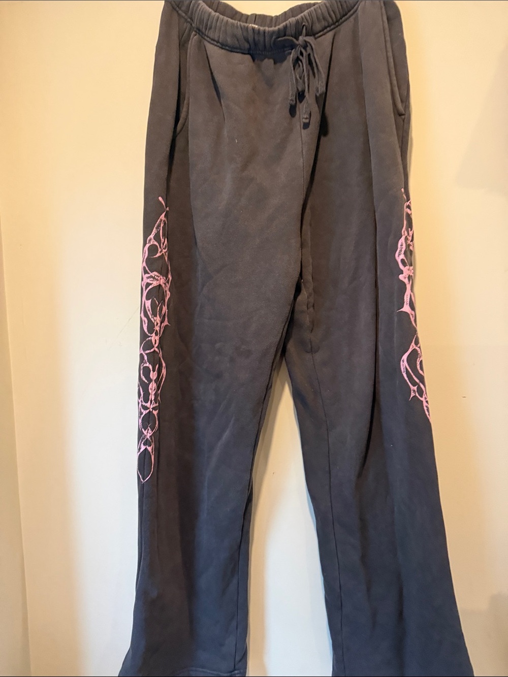 Men's Black Sweatpants with Pink Side Graphic Detail